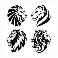 Lion Head Silhouette Bundle – Black Wild Animal Vector Icons for Logos and Designs