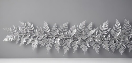 Shimmering silver leaf border, delicate lace details, elegant botanical design , intricate, metallic, metalwork