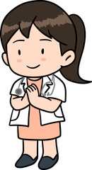 Cute cartoon character with A femal doctor acting sawasdee or Whai In Thailand illustration