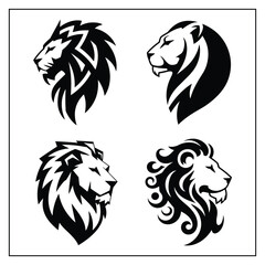Lion Head Silhouette Bundle – Black Wild Animal Vector Icons for Logos and Designs