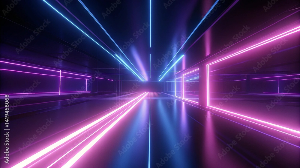 Aufkleber abstract neon lights into digital technology tunnel. futuristic technology abstract background with 
