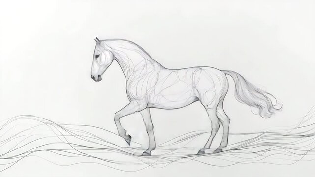 Sketch of a horse in side profile on white background. 