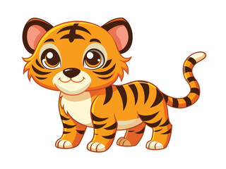 A cute orange tiger cub, a wild cartoon cat vector illustration isolated on white