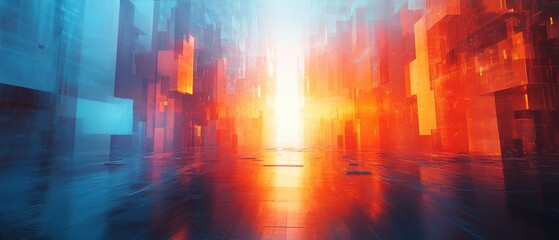 Obraz premium Futuristic Cityscape: Neon Glow and Digital Architecture