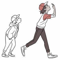 Cartoon Teens Looking Upward Together Curious Young Characters Illustration