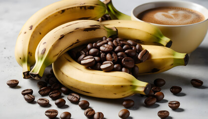 Bananas Coffee Beans and Latte A Delicious Morning Combination