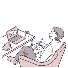 Young Man Relaxing At Home And Writing In A Notebook On The Sofa