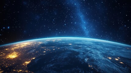 Obraz premium Night sky bursting with stars as seen from the International Space Station, Earth curve glowing below