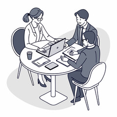 Business Professionals Collaborating At A Round Table Meeting Discussing Project Strategy