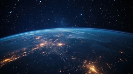 Fototapeta premium Night sky bursting with stars as seen from the International Space Station, Earth curve glowing below