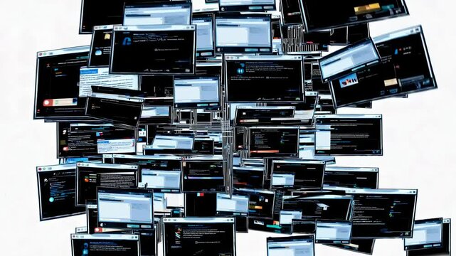 Numerous browser windows stacked chaotically, illustrating digital multitasking overload