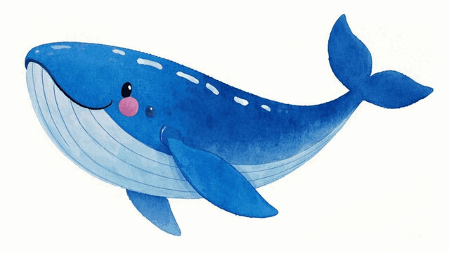 Watercolor leviathan: azure glide blue whale smile happy isolated vector illustration svg 