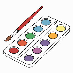 Watercolor Palette With Brush Color Illustration Painting Art Education Supplies