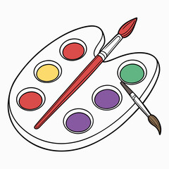 Illustration Of Artist Palette With Different Color Paints And Two Paintbrushes