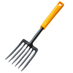 Gardening action using a fork tool in outdoor garden focused view on gardening equipment