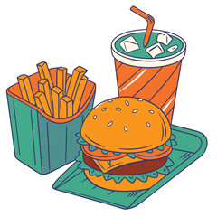 Fun Fast Food Illustration Of Burger Fries And Drink Combo