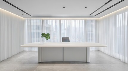 Fototapeta premium Sleek Office Minimalism: Sunlit Workspace with Design Aesthetics Design 
