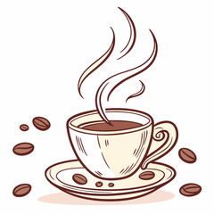 Steaming Coffee Cup Illustration With Beans Perfect For Menu Designs