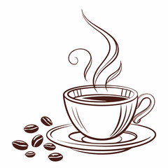 Elegant Coffee Cup With Steam And Beans Illustration On A White Background