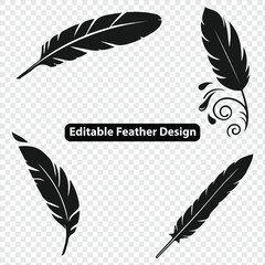 Silhouette Feather design elements. Feather logo design.