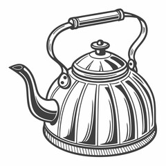 Vintage Style Kettle Vector Illustration Black And White Kitchenware Design