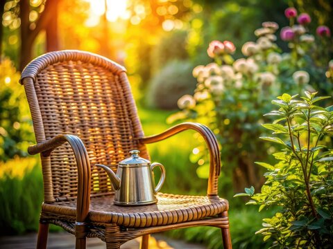 Gartenstuhl Kanne Kaffee Gartenm&ouml;bel Outdoor Sitzm&ouml;bel  Hochwertige Fotografie Tiefensch&auml;rfe