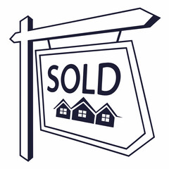 Sold Real Estate Sign With Three House Icons Simple Design Illustration