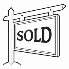 Simple Black And White Sold Sign Illustration For Real Estate Marketing