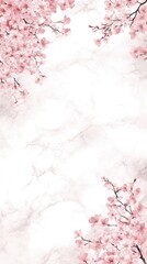 Cherry blossoms on marble background with soft pink petals