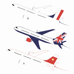 Vector Illustration Of Airplanes With National Flags Representing Different Countries