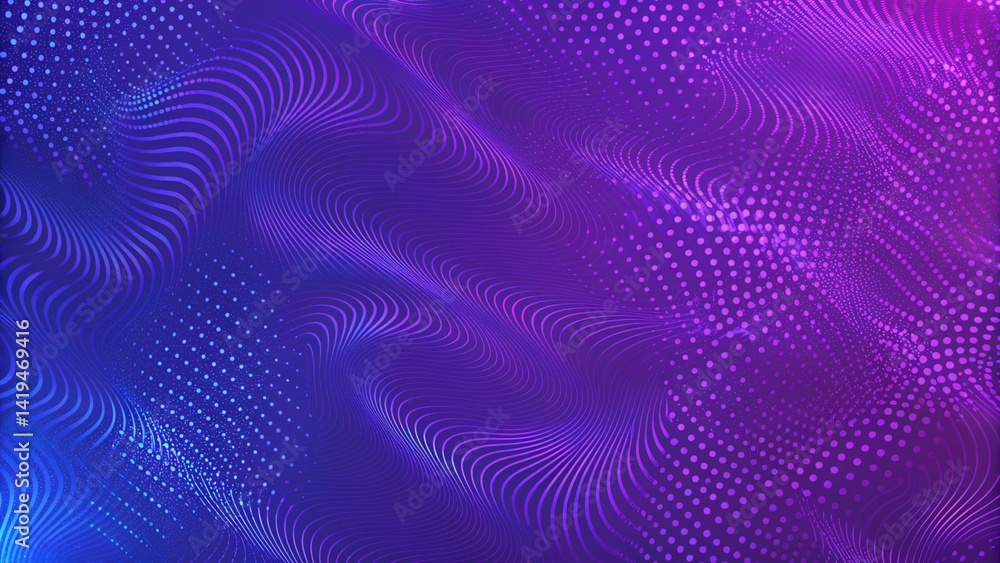 Fototapete bright wavy background. glowing dots and lines. neon light. wave element for design. smooth particle