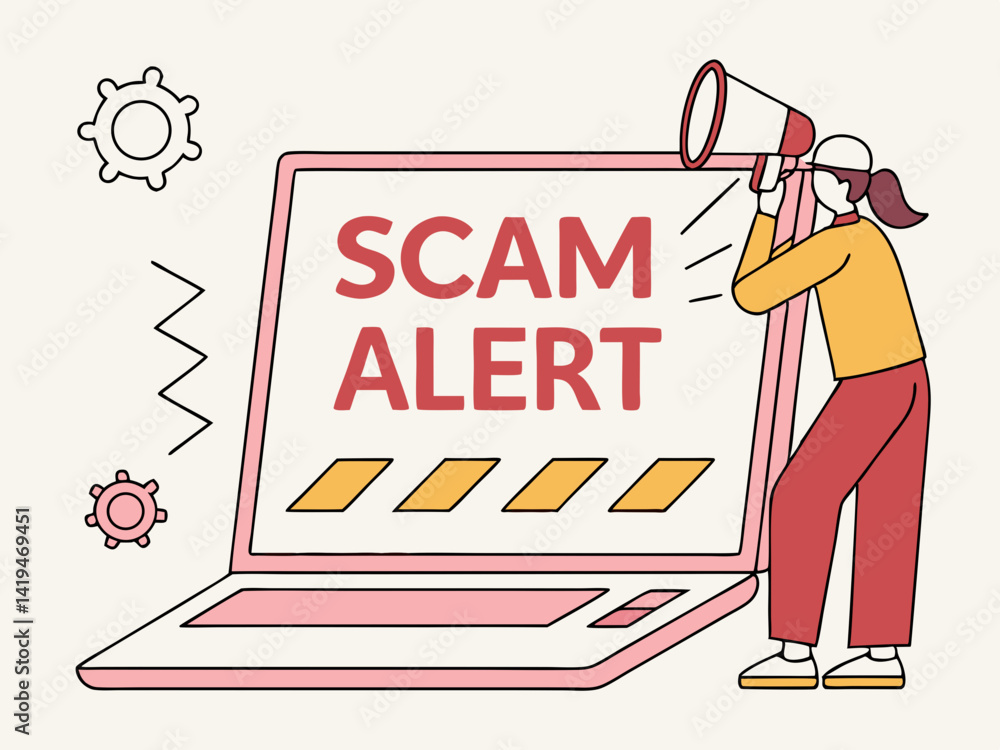 Poster line art vector of laptop screen displaying warning message
