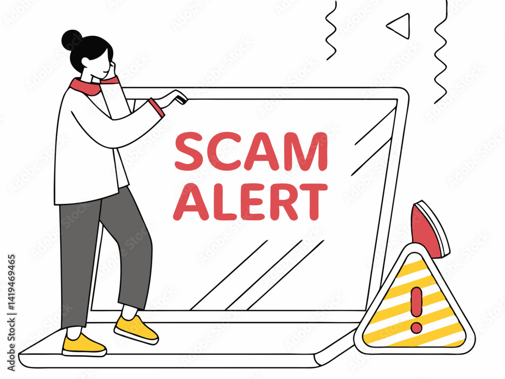 Poster vector of laptop screen displaying cybersecurity warning message