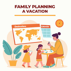 Family Planning Vacation With World Map And Calendar Destinations For Fun Trip