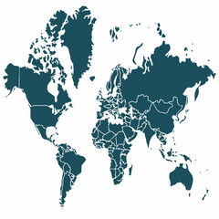 Detailed World Map Silhouette Graphic In Blue Teal Color Scheme