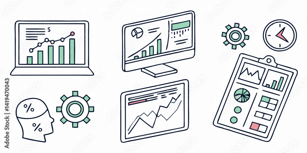 Aufkleber isometric business data analytics dashboard charts graphs icons