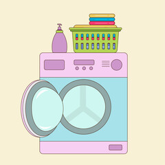 washing machine with an open door, clothes rack