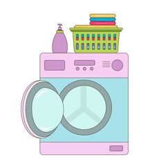 washing machine with an open door, clothes rack.