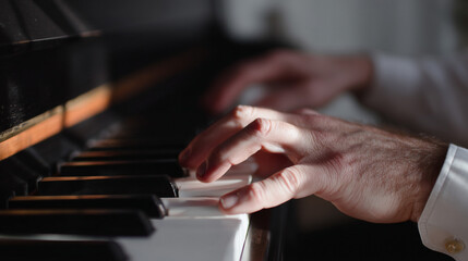 Obraz premium Hands of a man playing the piano.