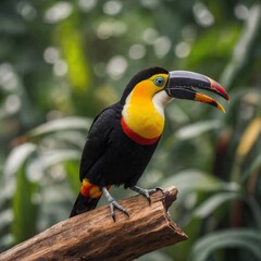Naklejka premium Toucan bird on piece of wood