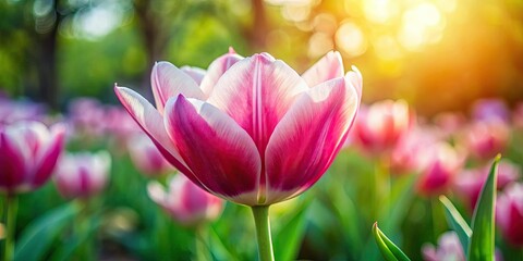 Obraz premium Pink Tulip Tilt-Shift Macro Photography, Crenelated White Edges, Miniature Flower, Spring Bloom