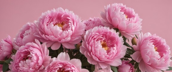 Dense cluster of pink peonies on a blush pink backdrop , nature, elegant, peony bouquet