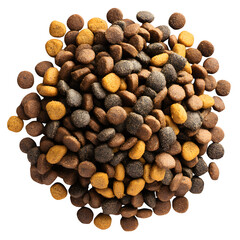 Pile dry dog food isolated on white background, top view --v 7.0