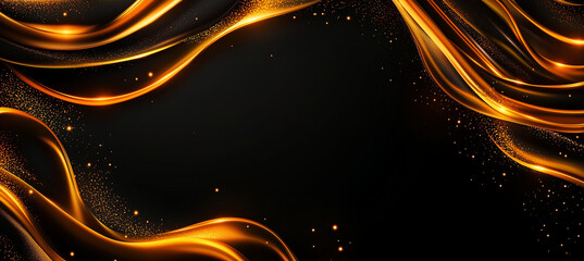 stunning abstract background featuring flowing golden waves and dark backdrop, creating sense of elegance and luxury. shimmering texture adds depth and sophistication to design