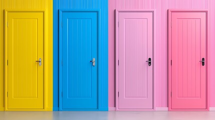 Four colorful doors in a modern interior