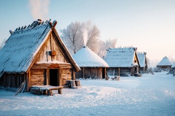 peaceful Winter Scene in a Traditional Viking Settlement