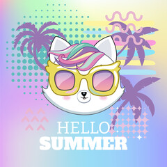 Hello Summer. Cute cat character.