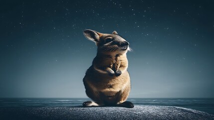 Pixel Art Rabbit Gazing at Starry Night Sky over Calm Sea