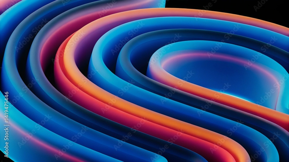 Poster Colorful abstract rainbow curve 3D flow background, vibrant waves fluid motion, psychedelic swirl pattern, modern digital art texture, bright multicolor gradient dynamic energy shape