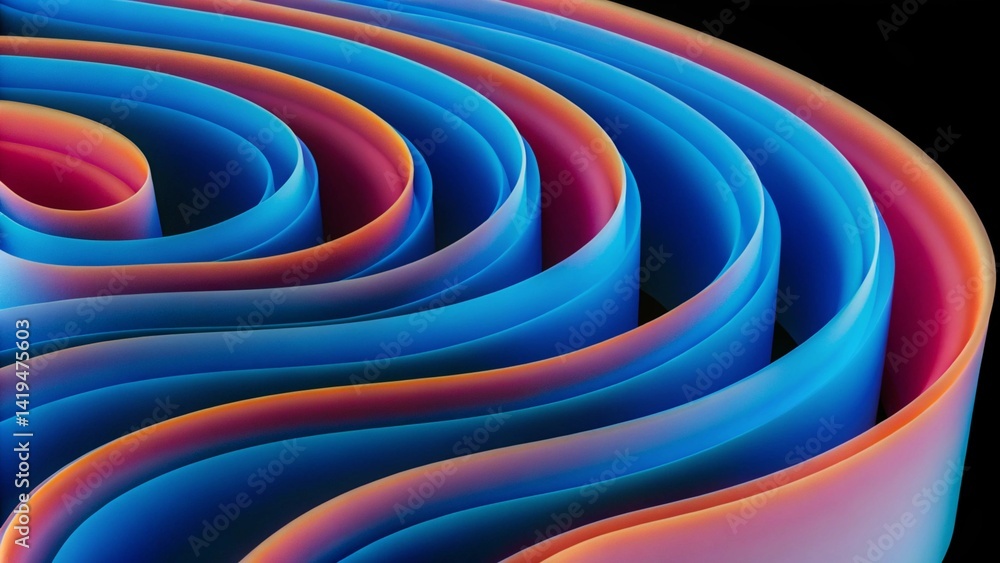 Poster Colorful abstract rainbow curve 3D flow background, vibrant waves fluid motion, psychedelic swirl pattern, modern digital art texture, bright multicolor gradient dynamic energy shape